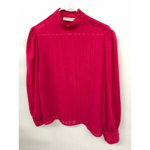 Vintage Womens Josephine Fuchsia Pleated Blouse Long Sleeve Size 12